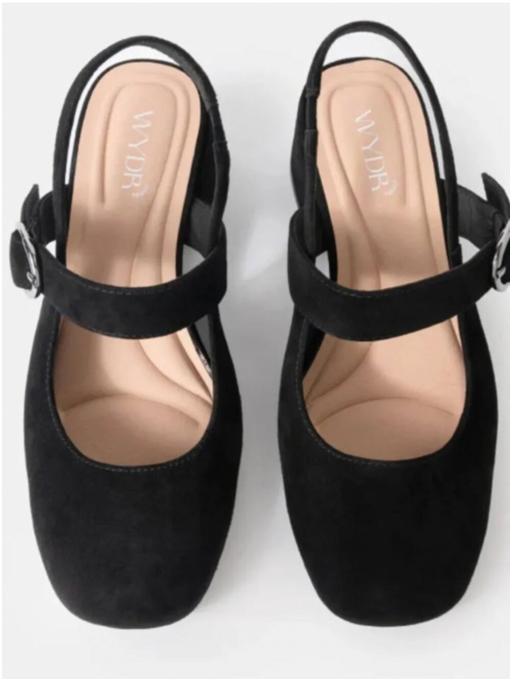 WYDR Studios Amber Slingback Black Suede Mary Jane Wide Size 10